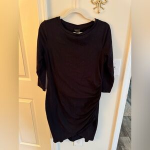 3/4 sleeve black side ruched dress